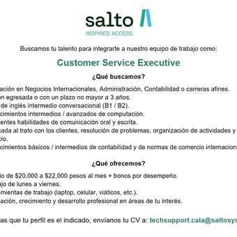 Customer Service Executive Salto
